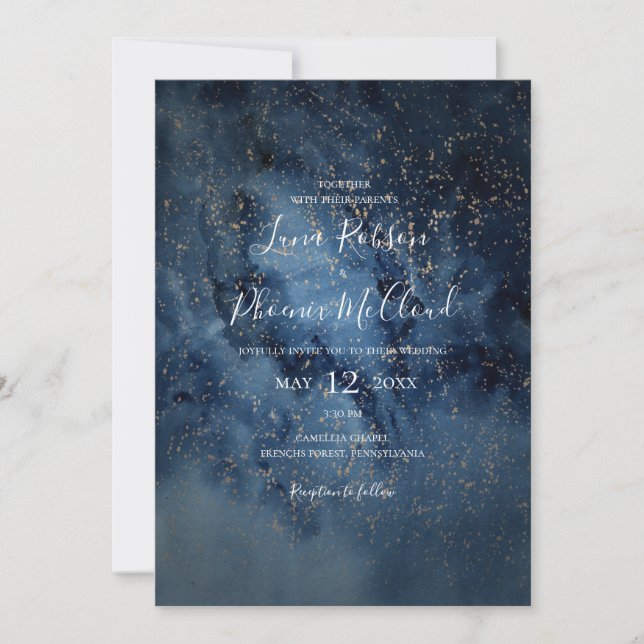 Celestial Night Sky | Gold All In One Wedding Invitation (Front)