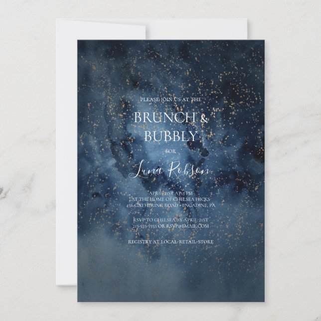 Celestial Night Sky Gold Brunch and Bubbly Shower Invitation (Front)