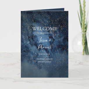 Celestial Night Sky   Gold Folded Wedding Program