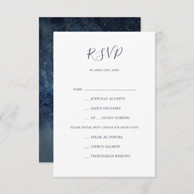 Celestial Night Sky | Gold Menu Choice RSVP Card (Front/Back)