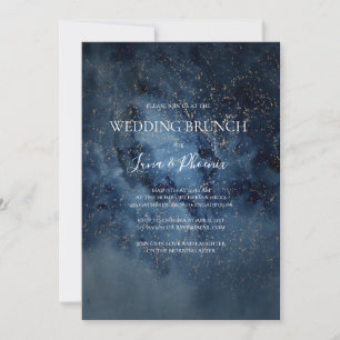 Celestial Night Sky   Gold Wedding Brunch Invitation