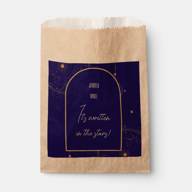 Celestial Night Sky Navy Blue and Gold Wedding Favour Bag (Front)