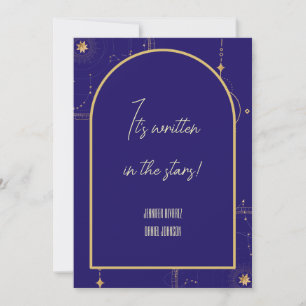 Celestial Night Sky Navy Blue and Gold Wedding Invitation