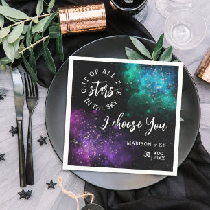 Celestial Night Sky Pink Teal Nebula Star Wedding Napkin