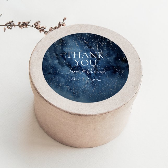 Celestial Night Sky Silver Thank You Favour Sticke Classic Round Sticker (Creator Uploaded)