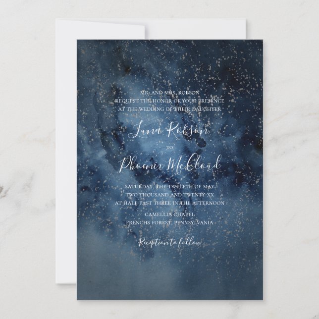 Celestial Night Sky | Silver Traditional Wedding Invitation (Front)