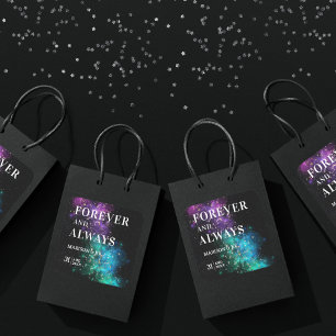 Celestial Night Sky Space Nebula Gold Star Wedding Square Sticker