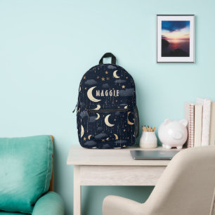 Celestial Night Sky Stars Monogram Printed Backpack