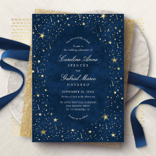 Celestial Night Sky Stars Wedding Foil Invitation