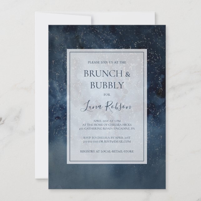 Celestial Night Sky With Frame Brunch and Bubbly Invitation (Front)