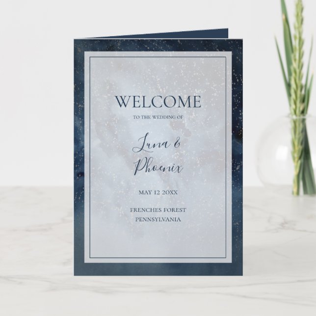 Celestial Night Sky With Frame Folded Wedding Program (Front)