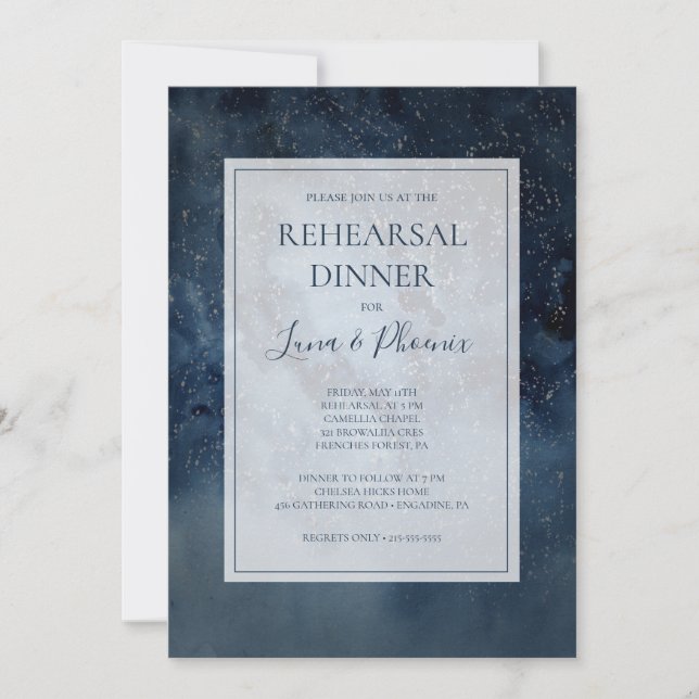 Celestial Night Sky With Frame Rehearsal Dinner Invitation (Front)
