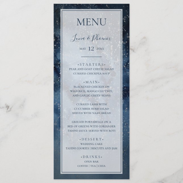 Celestial Night Sky With Frame Wedding Dinner Menu (Front)