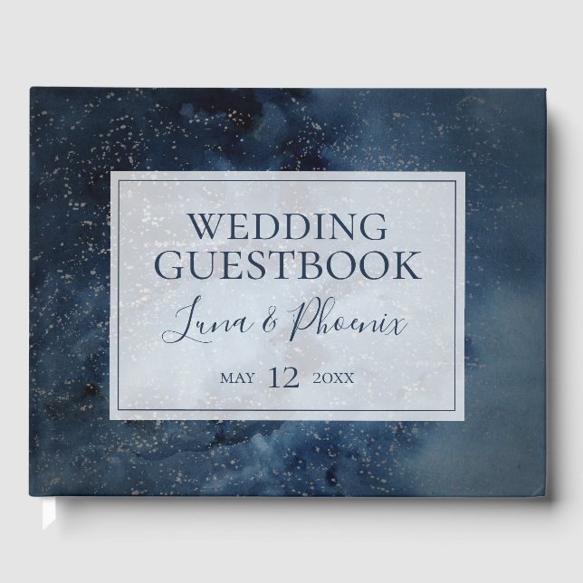 Celestial Night Sky With Frame Wedding Guest Book (Front)