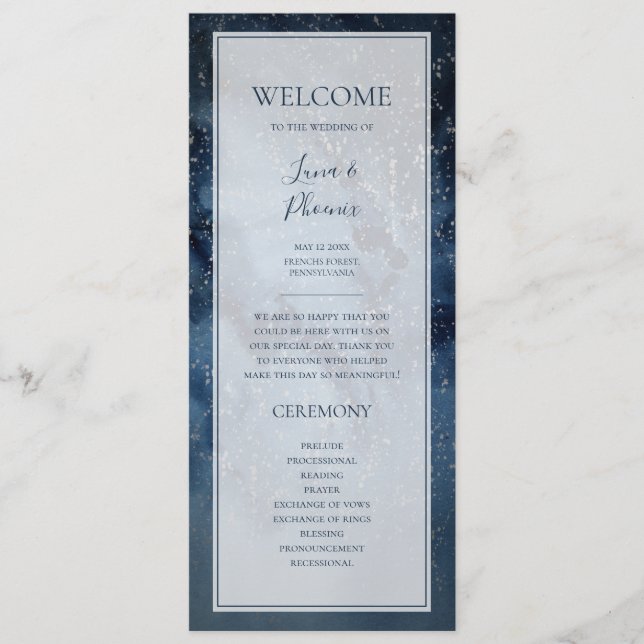 Celestial Night Sky With Frame Wedding Program (Front)