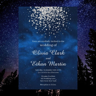 Celestial Night Sky With Silver Confetti Wedding Invitation