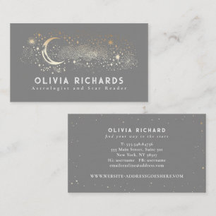Celestial Night Stars Moon Light Grey Mystical Business Card