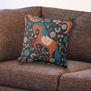Celestial Nordic Red Horse Pattern Cushion