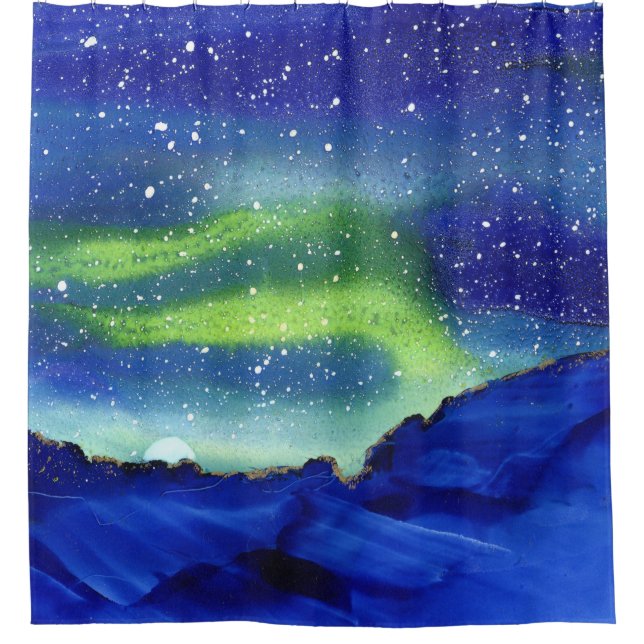 Celestial Northern Lights Artwork Shower Curtain (Front)