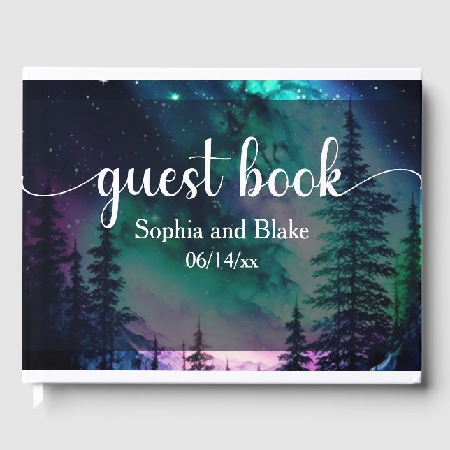 Celestial Northern Lights Wedding Guest Book (Front)