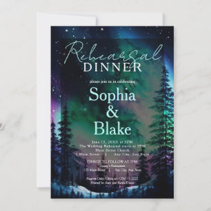 Celestial Northern Lights Wedding Rehearsal Dinner Invitation