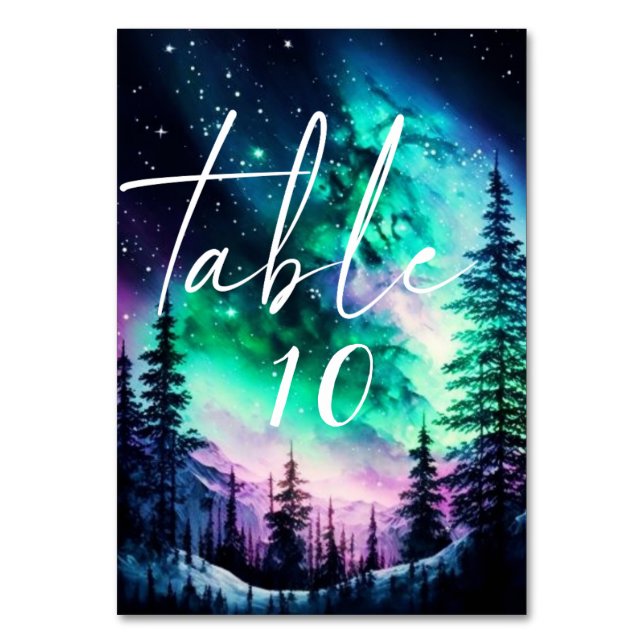 Celestial Northern Lights Wedding Table Number (Front)