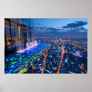 Celestial Oasis: Where City Lights Meet Paradise Poster