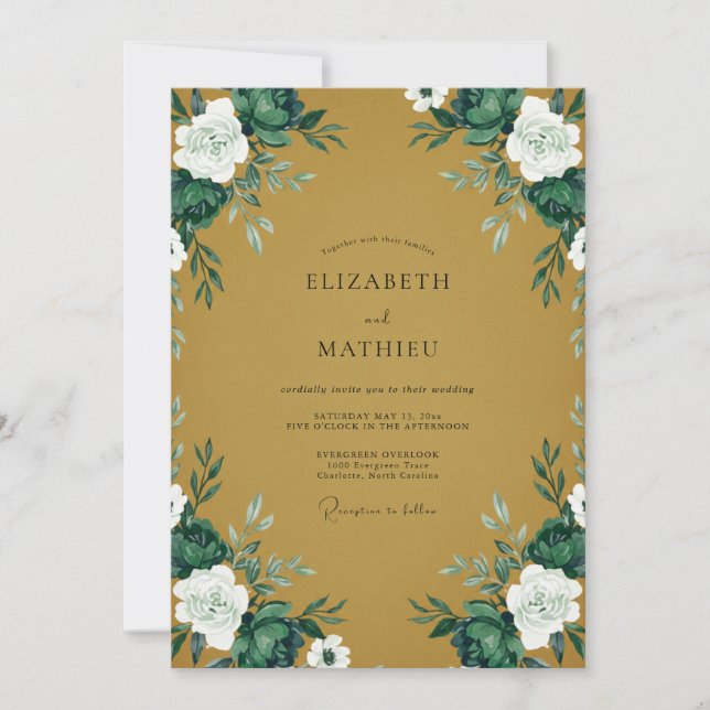 Celestial Ochre Painted Foliage Wedding Invitation (Front)