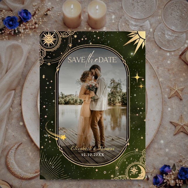 Celestial Olive Green Moon Sun Wedding Save The Date (Creator Uploaded)