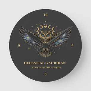 Celestial Owl Cosmic Guardian Round Clock