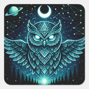 Celestial Owl – Cosmic Wisdom Wildlife Galaxy Square Sticker