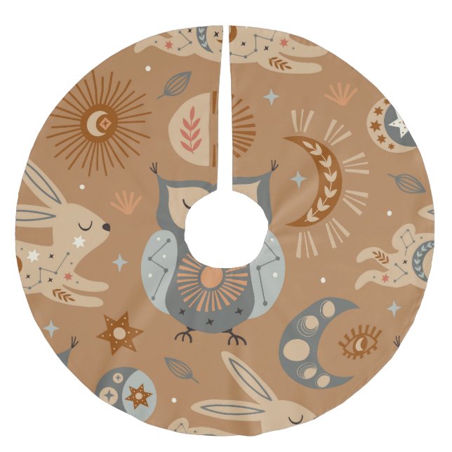 Celestial Owl & Hare: Mystic Pattern Brushed Polyester Tree Skirt (Front)