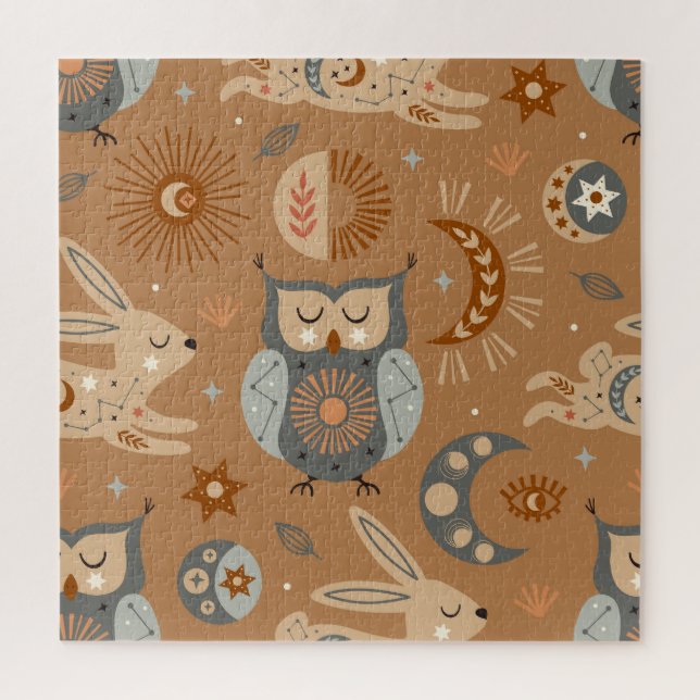 Celestial Owl & Hare: Mystic Pattern Jigsaw Puzzle (Vertical)