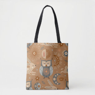Celestial Owl & Hare: Mystic Pattern Tote Bag