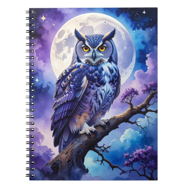 Celestial Owl Moonlight Spiral Notebook (Front)