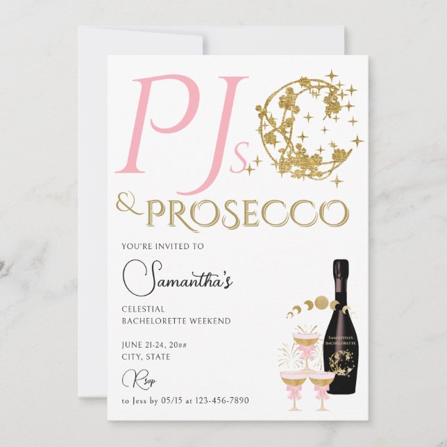 Celestial Pajama Party PJs & Prosecco Bachelorette Invitation (Front)