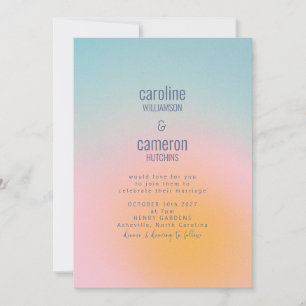 Celestial Pastel Blue Pink Grainy Gradient Wedding Invitation