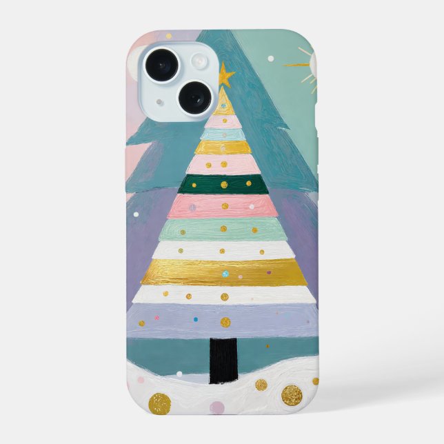 Celestial Pastel Christmas Tree iPhone 15 Case (Back)