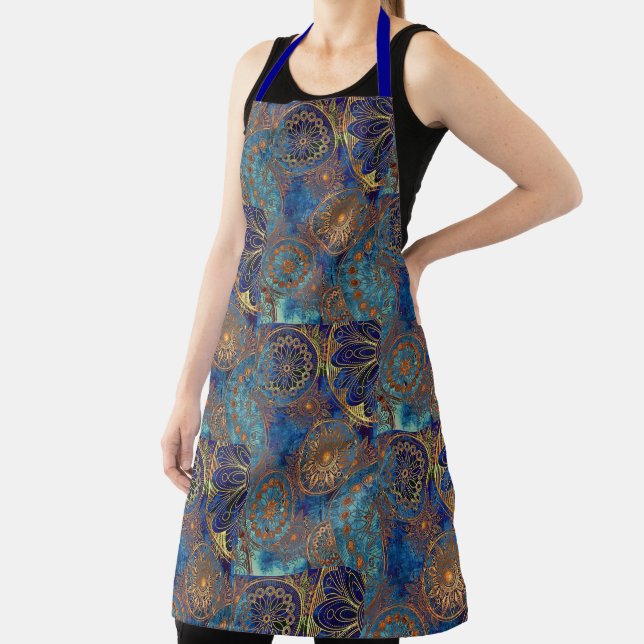 Celestial Pattern in Blue & Gold Hostess Apron (Insitu)