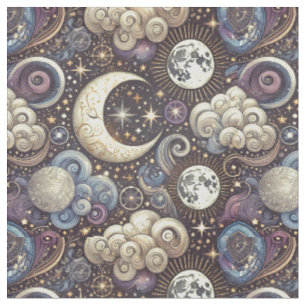 Celestial Pattern-Seamless Moon and Stars Design Fabric