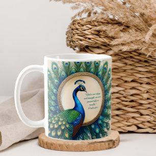 Celestial Peacock Bloom Bible Verse Coffee Mug