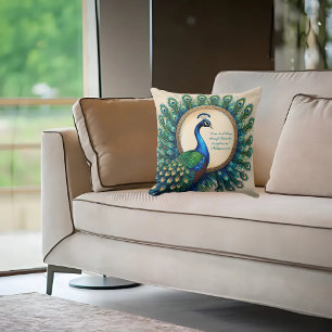 Celestial Peacock Bloom Bible Verse  Cushion