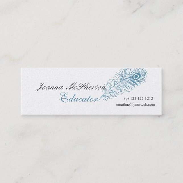 Celestial  Peacock Feather Heart  Elegant Writer Mini Business Card (Front)