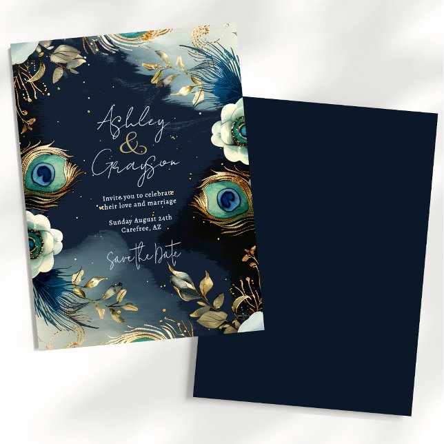 Celestial Peacock Feathers Elegant Wedding Save The Date (Creator Uploaded)