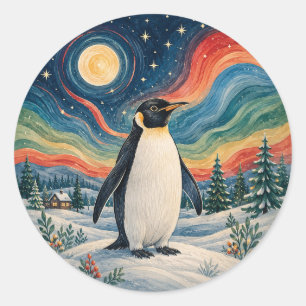 Celestial Penguin's Winter Solstice Classic Round Sticker