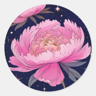 Celestial Peony A Starry Night Bloom Classic Round Sticker