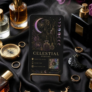 Celestial Perfume Luxury Black Gold QR  Business Card