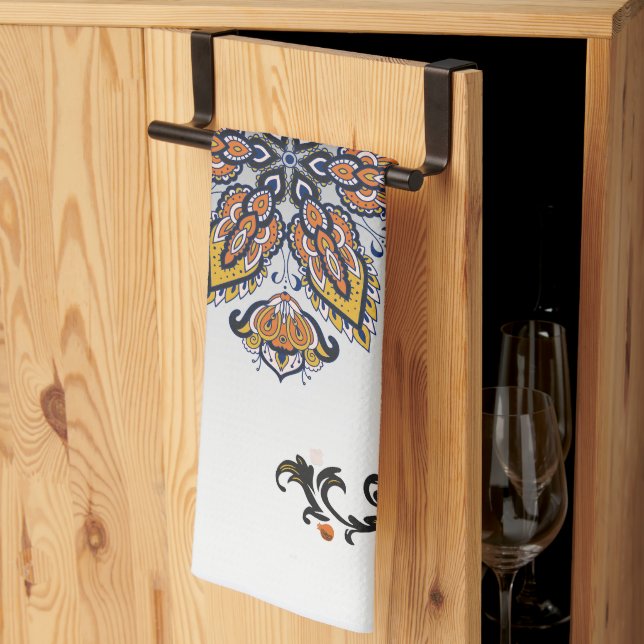 Celestial Petals – Dark Botanical Design Tea Towel (Thirds Fold)
