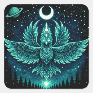 Celestial Phoenix – Cosmic Rebirth Wildlife Galaxy Square Sticker