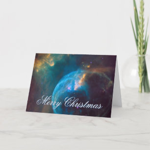 Celestial Photo Teal and Aqua Bubble Nebula Holiday Card